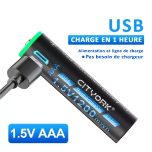 Piles Lithium-ion AAA 1.5V Rechargeable par USB