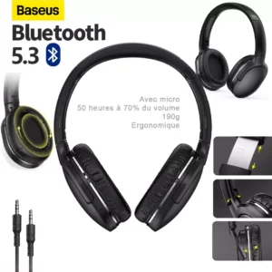 casque audio sans fil bluetooth ergonomique leger bonne charge pas cher